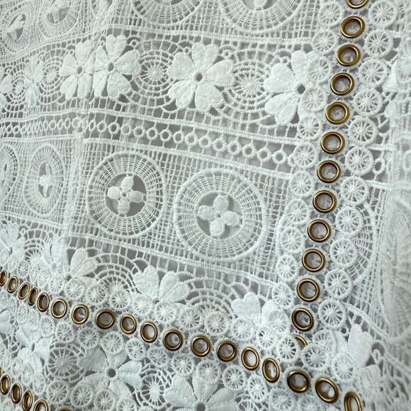 BEREK Eyelet Embroidered Blazer White Gold Grommets Lace Jacket XL Statement - Picture 12 of 13